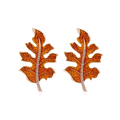 Leaf Earrings Alloy Enamel Rhinestone Oversized Creative Statement Jewelry Western Fashion For Women