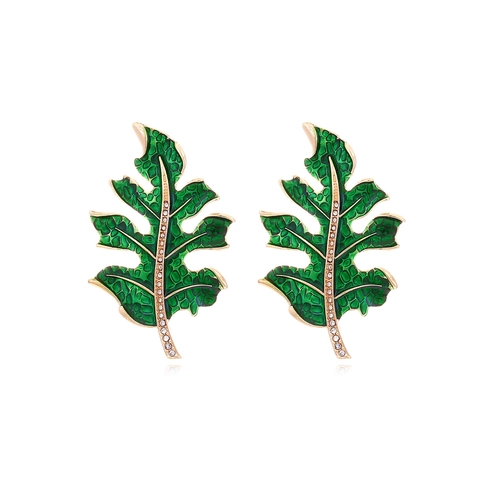 Leaf Earrings Alloy Enamel Rhinestone Oversized Creative Statement Jewelry Western Fashion For Women