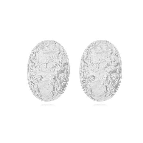 Grote Ovale Gehamerde Textuur Legering Oorknopjes Vintage Retro Reliëf Metalen Sieraden Voor Vrouwen