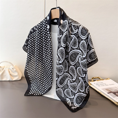Women's Fashion Square Scarf Silk Feel Polka Dot Paisley Print Lightweight Neck Scarf Travel Shawl Head Scarf For Ladies