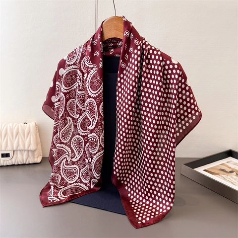 Women's Fashion Square Scarf Silk Feel Polka Dot Paisley Print Lightweight Neck Scarf Travel Shawl Head Scarf For Ladies