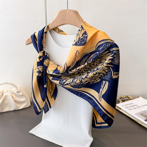Elegant Butterfly Floral Print Square Scarf Satin-Like Satin Headscarf Fashion Neck Wrap Shawl For Women Vintage Accessory