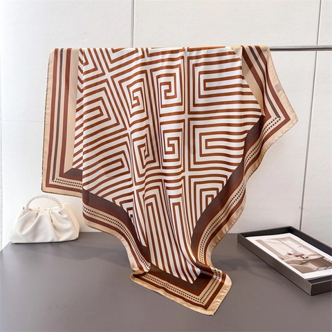 Elegante Foulard Quadrato Grande Stampa Geometrica Raso Sciarpa Moda Accessorio Da Collo Per Donne Scialle Decorativo