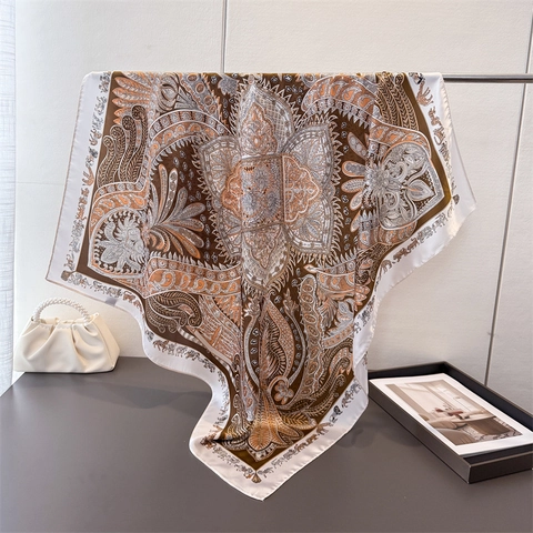 Foulard Quadrato Donna Satén Simil Raso Stampato Paisley Retro Etnico Motivo Animale Elegante Sciarpa Fascia