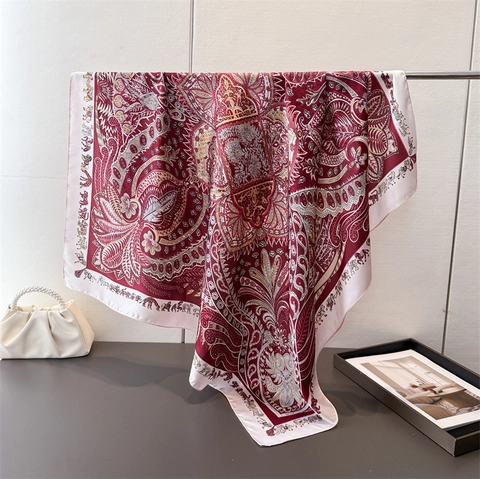 Foulard Quadrato Donna Satén Simil Raso Stampato Paisley Retro Etnico Motivo Animale Elegante Sciarpa Fascia