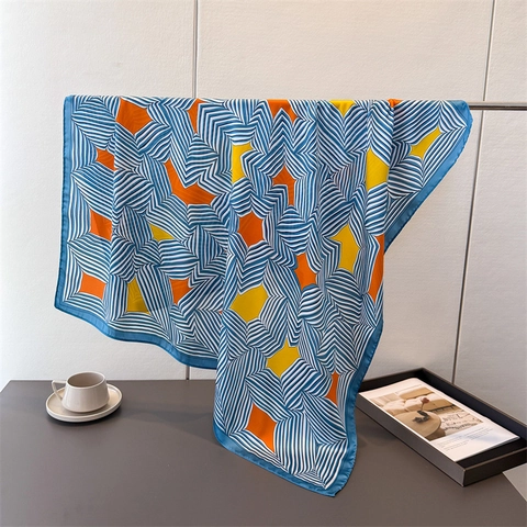 Large Square Scarf Faux Satin Satin Geometric Print Elegant Fashion Neck Wrap Professional Style For Women