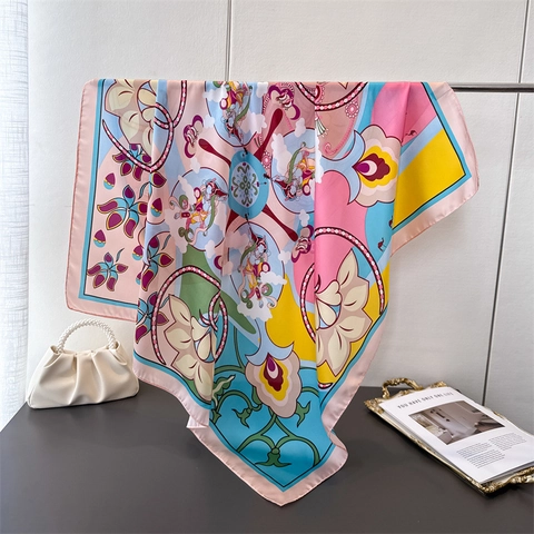 Grande Sciarpa Di Raso Quadrata Donna Vintage Dunhuang Flying Apsaras Stampata Imitazione Raso Raso Foulard Sciacallo