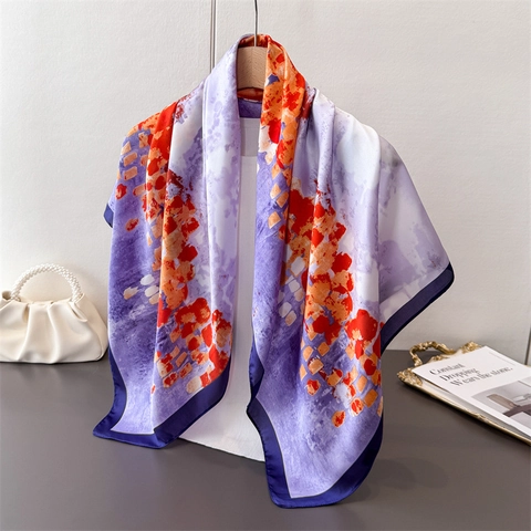 Sciarpa Quadrata Stampa Artistica Astratta Raso Poliestere Simil Raso Scialle Elegante Per Donna Motivo Spruzzi Inchiostro Ufficio