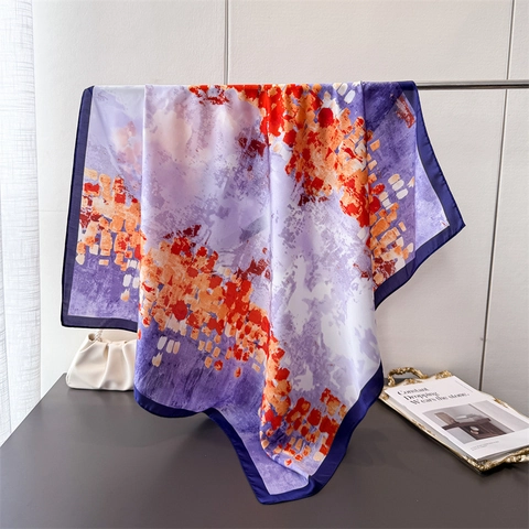 Sciarpa Quadrata Stampa Artistica Astratta Raso Poliestere Simil Raso Scialle Elegante Per Donna Motivo Spruzzi Inchiostro Ufficio