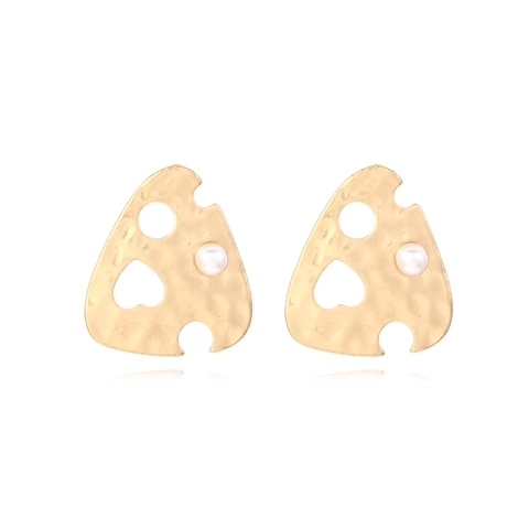 Orecchini A Lobo Oro Opaco Martellato Lega Triangolo Geometrico Irregolare Cuore Svuotato Perla Artificial Imitazione Vintage Artistico Per Donne