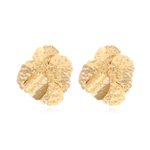 Hammered Texture Flower Stud Earrings Alloy Metallic Exaggerated Retro Floral Ear Jewelry For Women