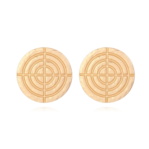 Pendientes Botón Redondos Geométricos Aleación Zinc Textura Círculos Concéntricos Patrón Retro Minimalista Para Mujeres