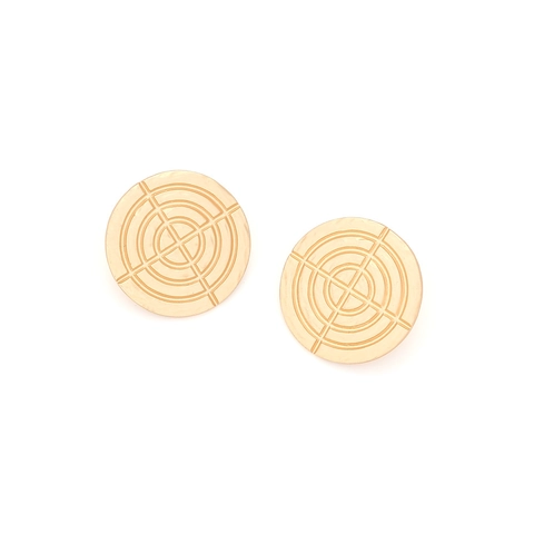 Pendientes Botón Redondos Geométricos Aleación Zinc Textura Círculos Concéntricos Patrón Retro Minimalista Para Mujeres