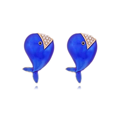 Pendientes De Botón De Ballena Lindos Esmalte Azul Aleación De Zinc Diamantes De Imitación Animal Marino Dibujos Animados Mujeres