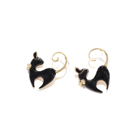 Enamel Black Cat Stud Earrings Zinc Alloy Gold Bowknot Spiral Tail Cute Fashion Animal Jewelry For Women Girls