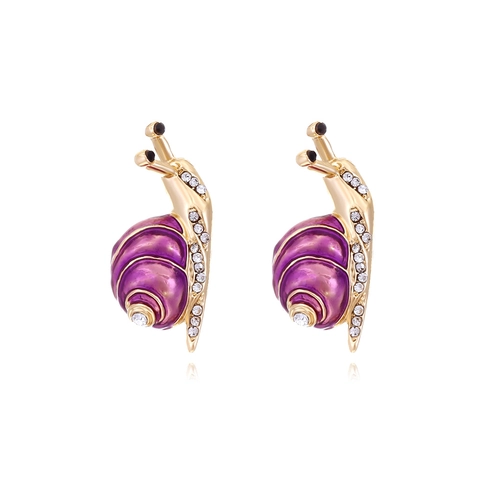 Pendientes De Caracol Aleación Zinc Chapado Oro Esmalte Púrpura Rhinestone Incrustado Joyería Animal Dibujos Animados Mujeres