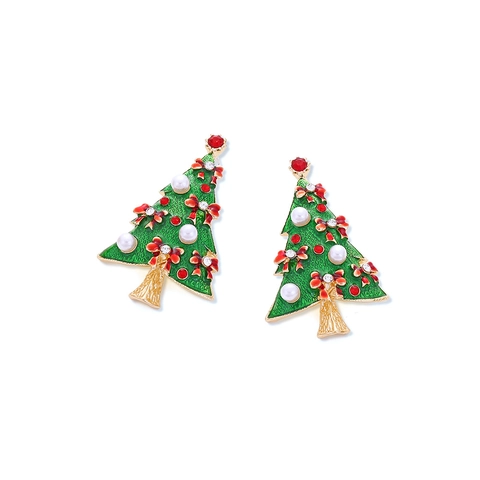 Orecchini A Lobo Albero Di Natale Lega Di Zinco Smalto Verde Strass Rosso Finta Perla Artificial Fiocco Gioielli Di Festa Per Donne
