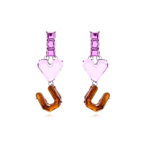Orecchini Pendenti Cuore Viola E Ambra Forma U Lega Di Zinco Strass Geometrici Moda Per Donne