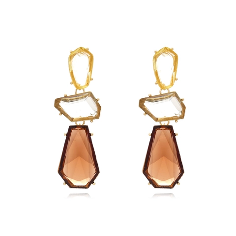 Retro Geometric Resin Dangle Earrings Three Layer Multi Color Alloy Fashion Jewelry Women