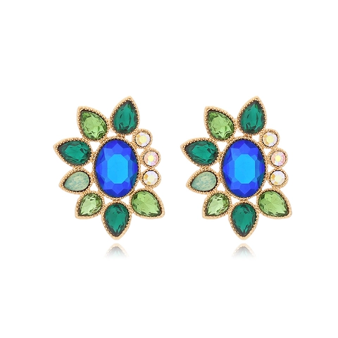 Boucles D'oreilles Fleurs Avec Strass Colorés Alliage De Zinc Déclaration Rétro Bohème Bijoux Vintage Pour Femmes