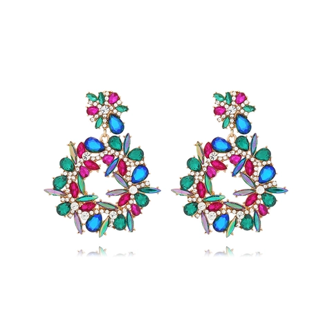 Exaggerated Flower Hoop Earrings Zinc Alloy Rhinestone Bohemian Vintage Luxury Colorful Bridal Party Wedding For Women