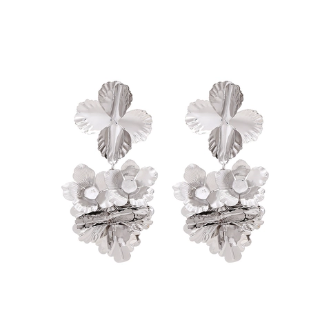 Vintage Oversized Florale Hangende Oorbellen Overdreven Getextureerde Meerlaagse Metalen Bloem Statement Sieraden Voor Dames