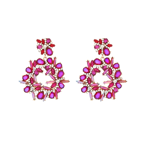 Exaggerated Flower Hoop Earrings Zinc Alloy Rhinestone Bohemian Vintage Luxury Colorful Bridal Party Wedding For Women