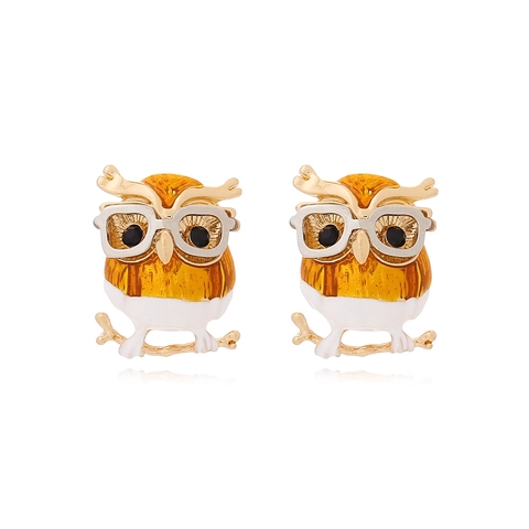 Cartoon Owl Stud Earrings Zinc Alloy Enamel Glasses Animal Vintage Fashion Jewelry Women