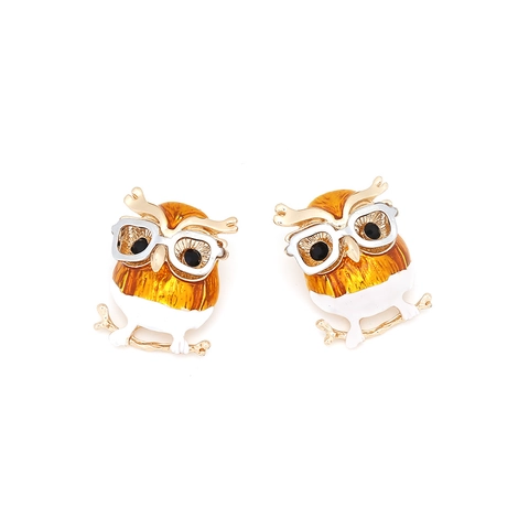 Cartoon Owl Stud Earrings Zinc Alloy Enamel Glasses Animal Vintage Fashion Jewelry Women