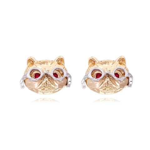 Katzenkopf Ohrstecker Legierung Strass Mit Edelstahl Ohrstift Süßes Brillen Tier Design Für Damen