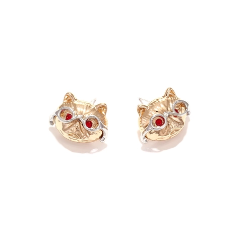Katzenkopf Ohrstecker Legierung Strass Mit Edelstahl Ohrstift Süßes Brillen Tier Design Für Damen