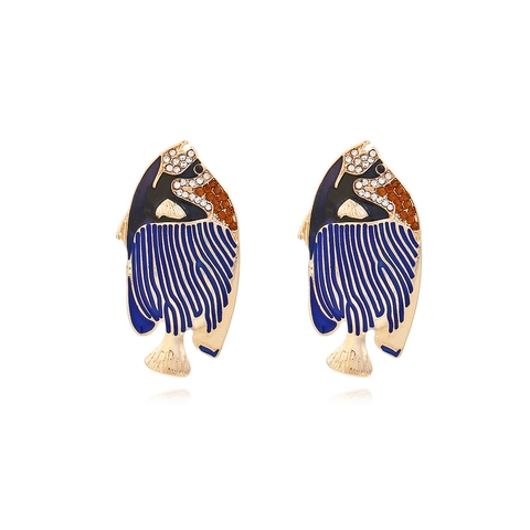 Tropischer Fisch Ohrringe Zinklegierung Strass Emaille Ozean Stil Übertriebene Vintage Stecker Für Frauen