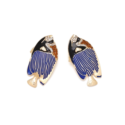 Tropischer Fisch Ohrringe Zinklegierung Strass Emaille Ozean Stil Übertriebene Vintage Stecker Für Frauen