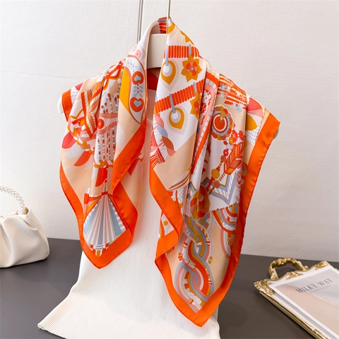 Écharpe En Satin À Imprimé Graffiti Artistique Pour Femmes Foulard Carré Élégant Doux Accessoire En Satin
