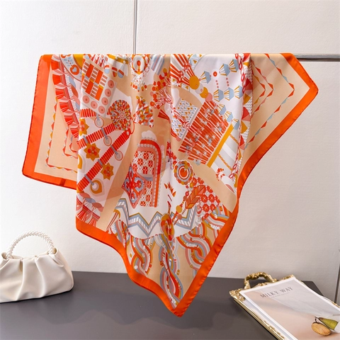 Écharpe En Satin À Imprimé Graffiti Artistique Pour Femmes Foulard Carré Élégant Doux Accessoire En Satin