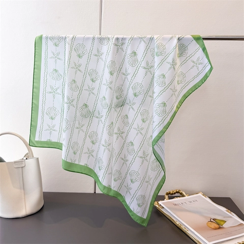 Sciarpa Quadrata Con Stampa Marina Imitazione Raso Motivo Conchiglia Stella Marina Elegante Leggera Per Donna Accessorio Di Moda Versatile