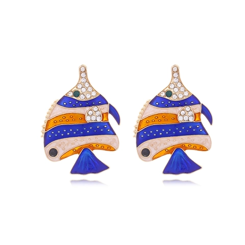 Tropische Fisch Ohrringe Legierung Emaille Bunt Gestreift Straß Maritim Statement Strand Urlaub Schmuck Für Damen