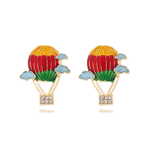 Lindos Pendientes De Botón De Globo Aerostático Esmalte Nube Joyas De Aleación Con Poste De Pendiente De Acero Inoxidable