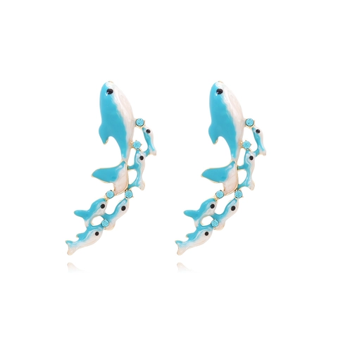 Delphin Hängeohrringe Zinklegierung Blau Weiß Emaille Strass Ozean Stil Süßer Tier Schmuck Für Damen