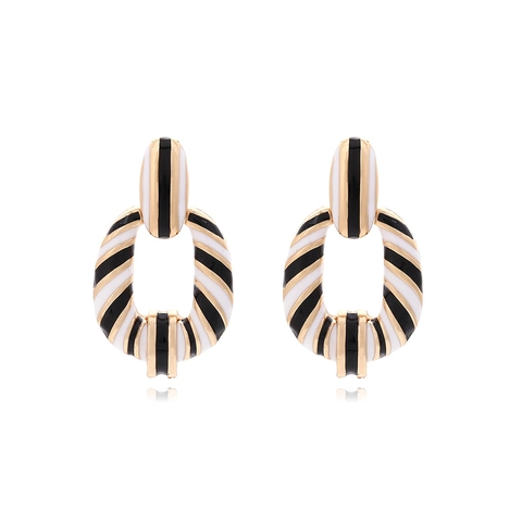 Geometric Oval Double Hoop Earrings Zinc Alloy Black White Enamel Drip Oil Retro European Style Fashion Jewelry Women