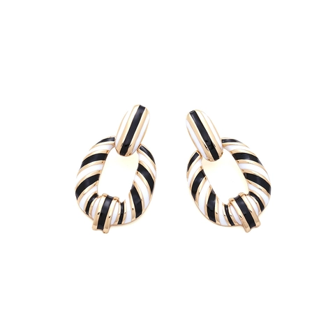 Geometric Oval Double Hoop Earrings Zinc Alloy Black White Enamel Drip Oil Retro European Style Fashion Jewelry Women