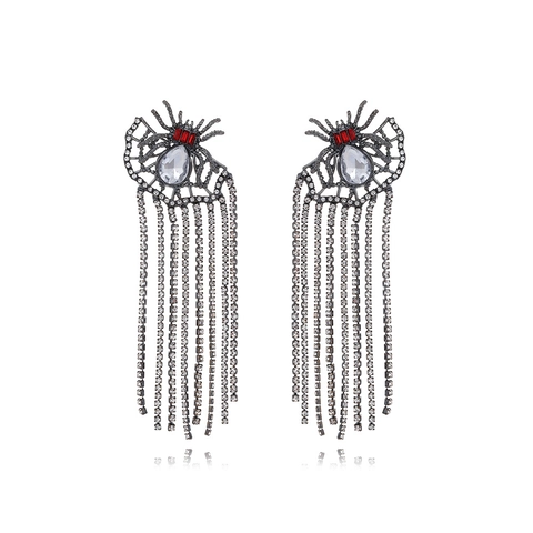 Boucles D'Oreilles Pampilles Araignée Strass Noir Fusil Longues Pendantes Gothique Punk Bijoux Accent Rouge Femmes