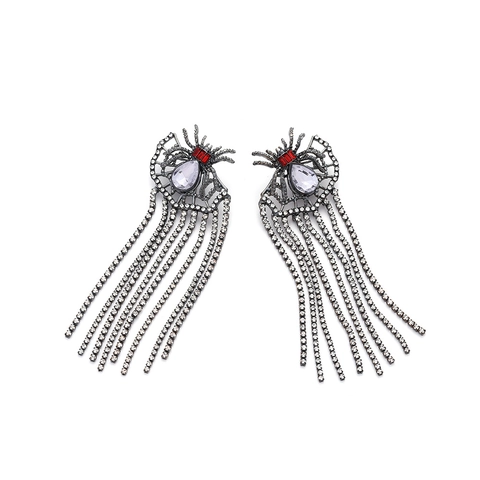 Boucles D'Oreilles Pampilles Araignée Strass Noir Fusil Longues Pendantes Gothique Punk Bijoux Accent Rouge Femmes