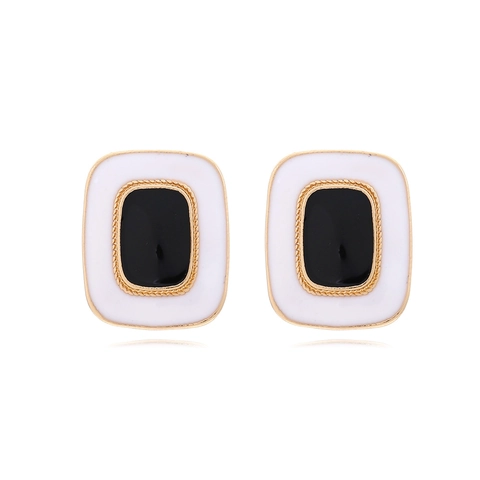 Geometric Stud Earrings Vintage Zinc Alloy Enamel Rectangular Contrast Color Retro Style Jewelry For Women