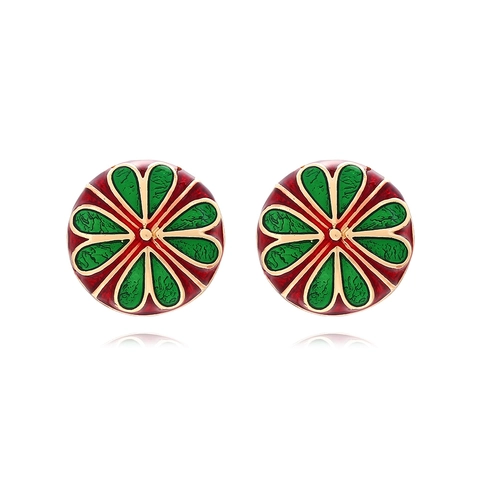 Orecchini A Lobo Smalto Tondi Vintage Lega Zinco Motivo Floreale Cuore Stile Bottone Retrò Moda Donna Gioielli