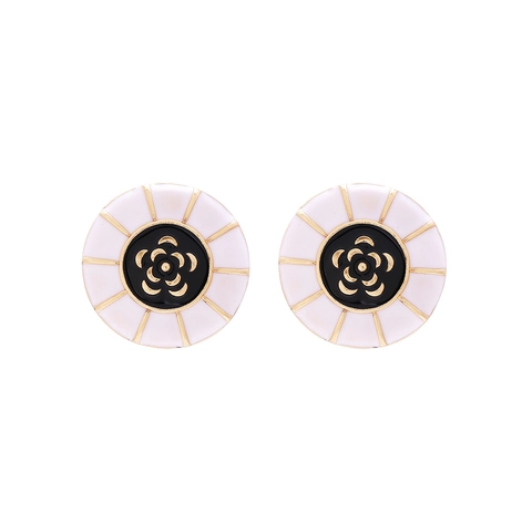 Orecchini A Bottone Rotondi Fiore Camelia Vintage Quadri Smalto Lega Zinco Gioielli Eleganti Donna Accessorio