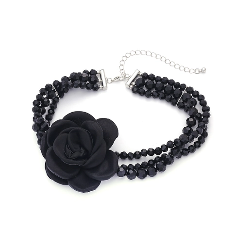 Handgefertigte Mehrlagige Perlen Choker Halskette Mit Großer Stoff Rose Retro Böhmisches Elegantes Accessoire Für Damen