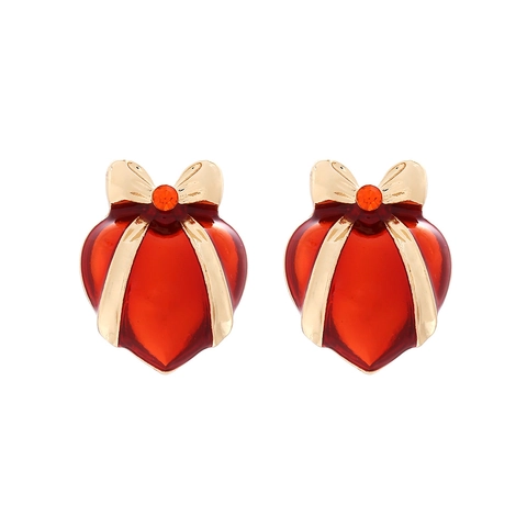Heart Bow Stud Earrings With Alloy Enamel Rhinestone And Stainless Steel Earring Post Romantic Valentine Vintage For Women