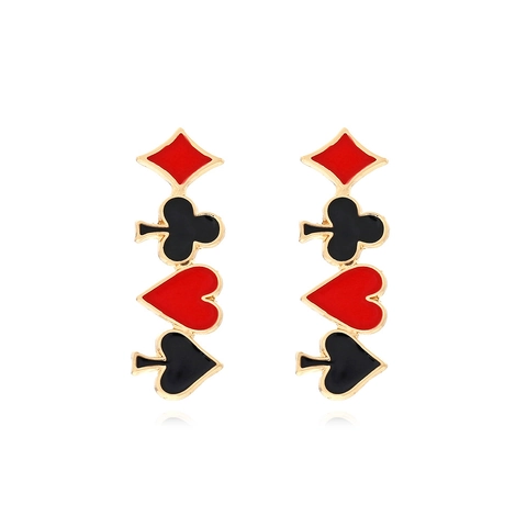 Boucles Oreilles Poker Émail Alliage Avec Tige Argent Sterling 925 Créatif Cœur Pique Trèfle Carreau Bijoux Mode