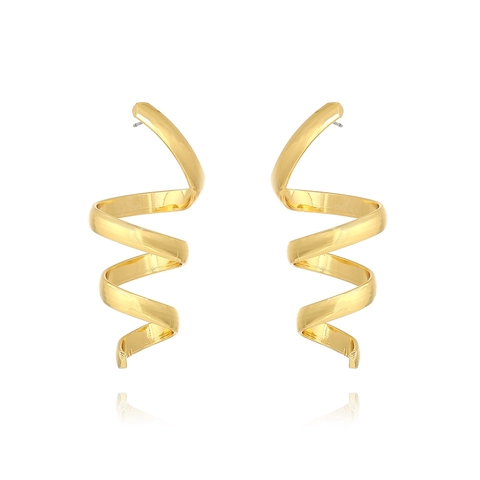 Twisted Spiral Alloy Stud Earrings For Women Exaggerated Geometric Retro High Polish Metal Ear Jewelry Fashion Accessory